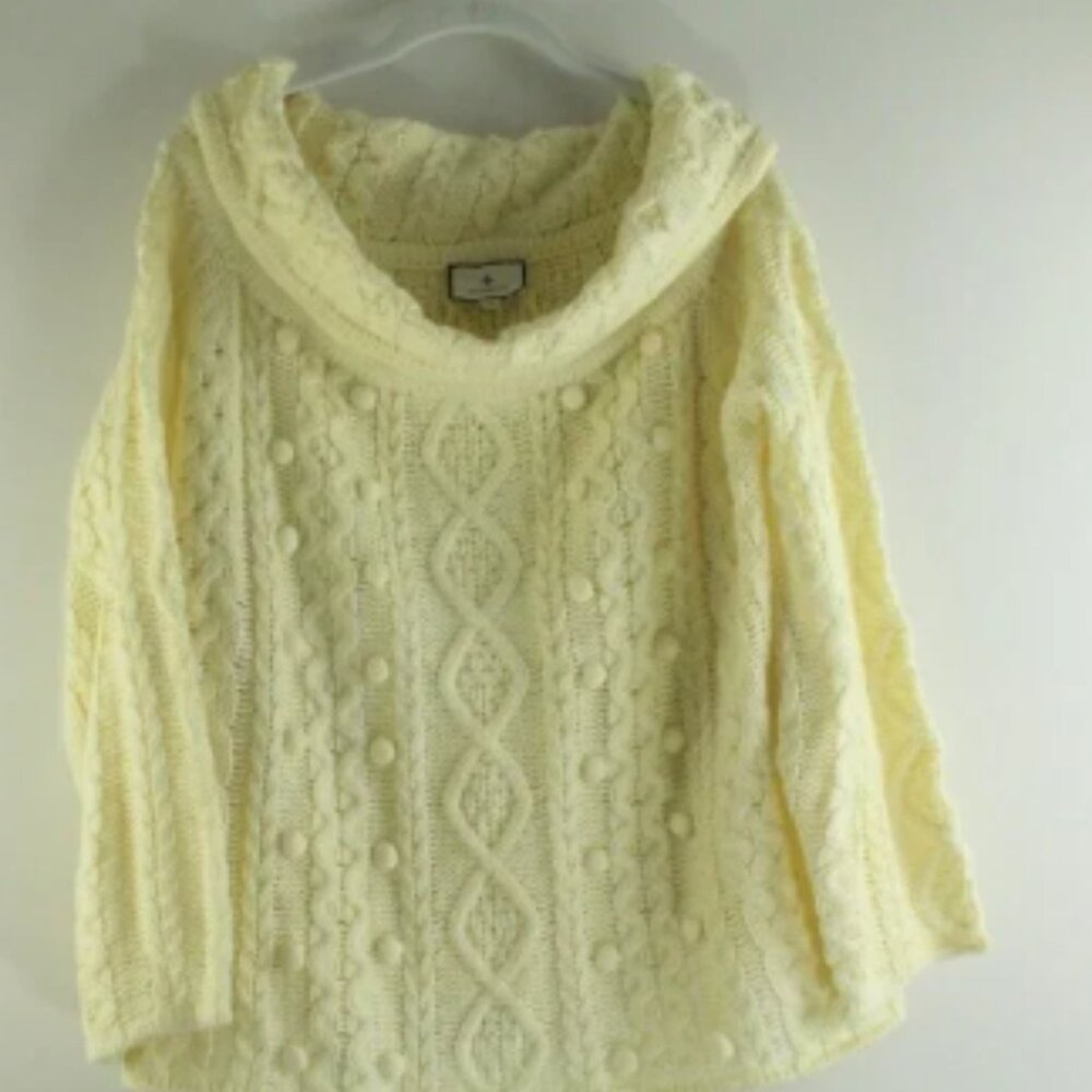 Tuckernuck Cream Cable Knit Pom Pom Detail Cowl Neck Sweater XXL